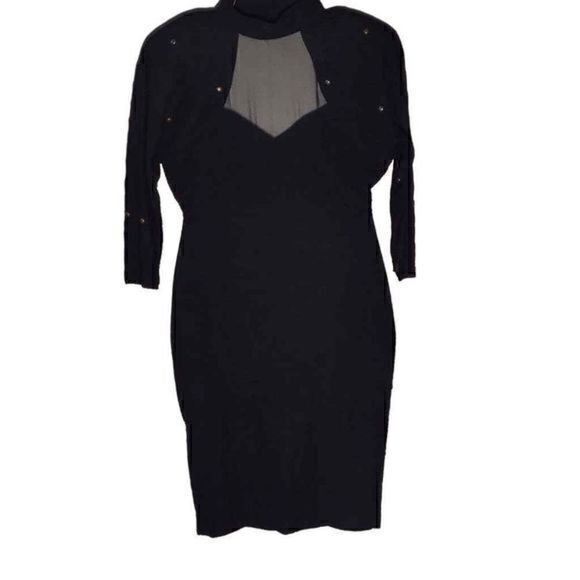Absolutely! 80s Black Bodycon Mini Dress with Brass Stud Detailing and Choker Ne - Picture 10 of 15